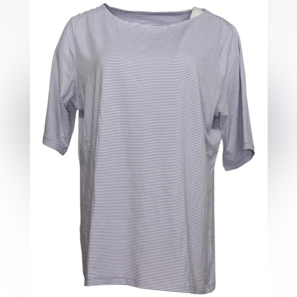 Nwot BRR Cooling Tee Denim & Co Striped Crew Neck Elbow Sleeve Purple Top Large - Picture 5 of 14